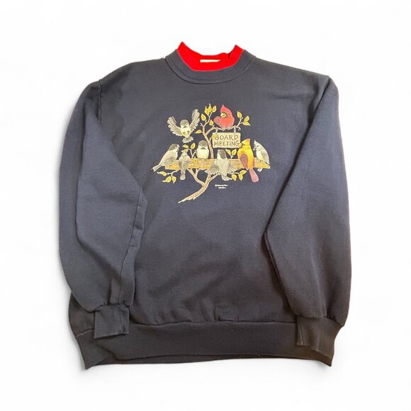 Vintage Morning Sun “Board Meeting” Bird Sweatshirt | Grandmacore 90s | Size L - Picture 6 of 8